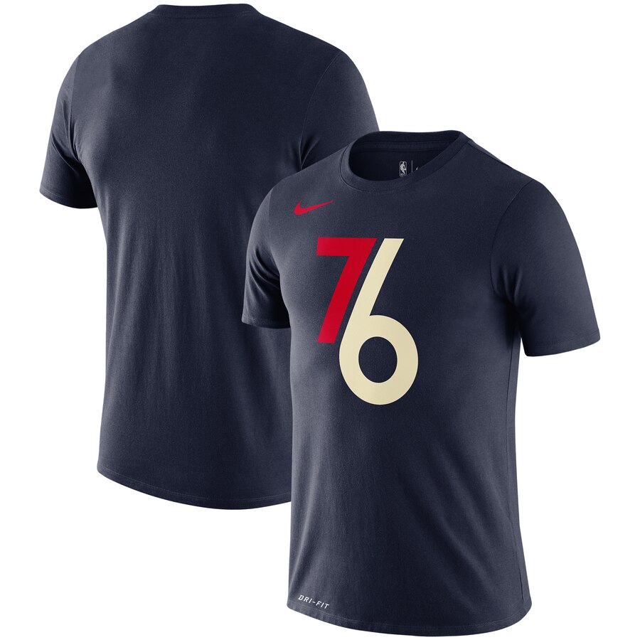 Men 2020 NBA Nike Philadelphia 76ers Navy City Edition Logo DFCT Performance TShirt->nba t-shirts->Sports Accessory
